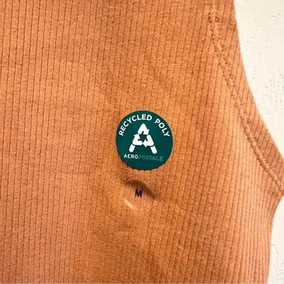 Aeropostale Women Crop Tank Top Medium Brown Ribbed Turtle Neck Casual Boho Chic - Picture 5 of 14